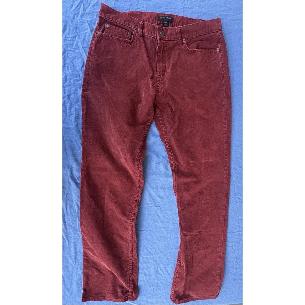 Banana Republic Slim Fit Corduroy Pants Men's 34x32 Burgundy Red 5 Pocket